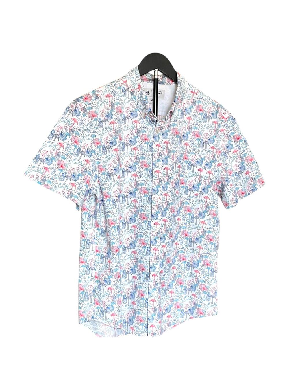Original Penguin Shirt Mens LG Slim Flamingo Pineapple CLEAN